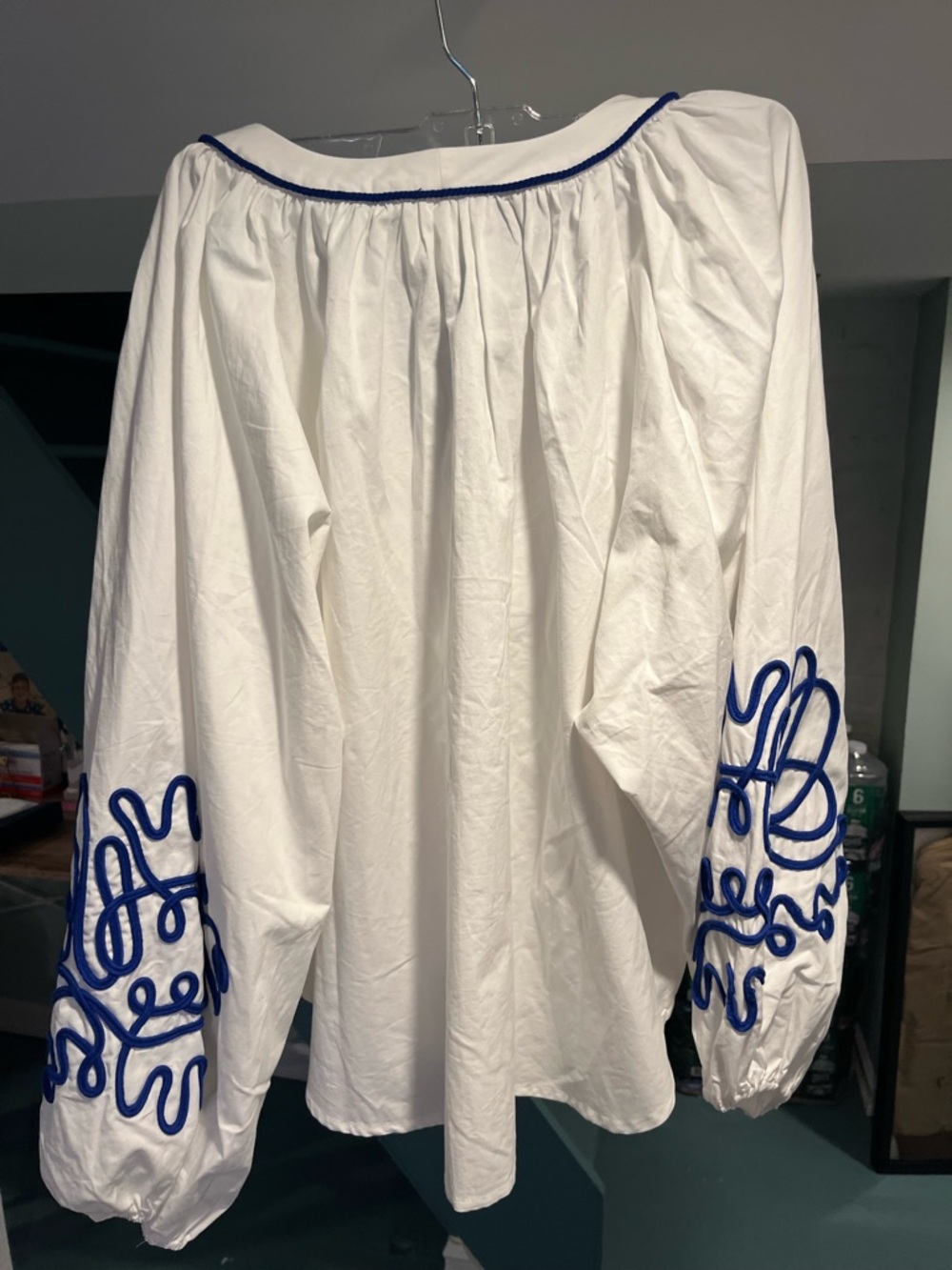 TUCKERNUCK HYACINTH HOUSE White & Royal Blue Soutache Stella Blouse Size XL NWT - Picture 7 of 8